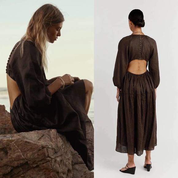 DISSH Dresses & Skirts - Dissh Chocolate Linen Midi Dress NWT